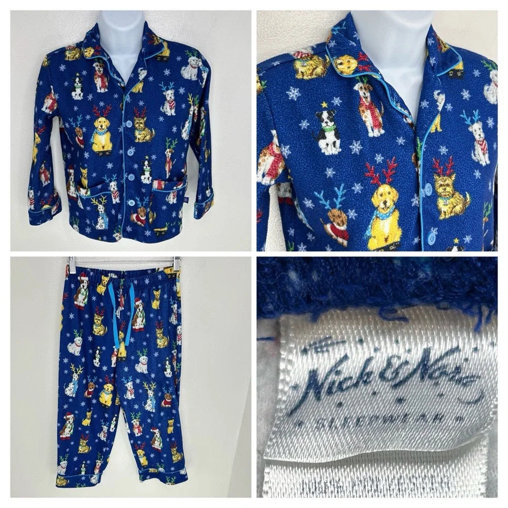 Nick & Nora Kids Winter Holiday Dog Pajamas Size Small 6/7 Cozy Winter Christmas